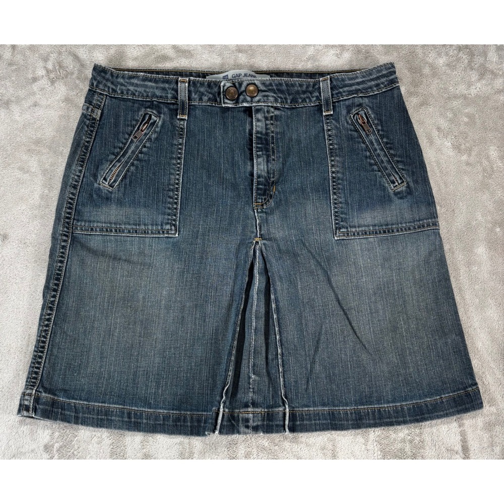 Gap Jeans Denim Skirt Womens 14 Blue Excellent Zip Pocket Pleat Mini‎ Skirt
